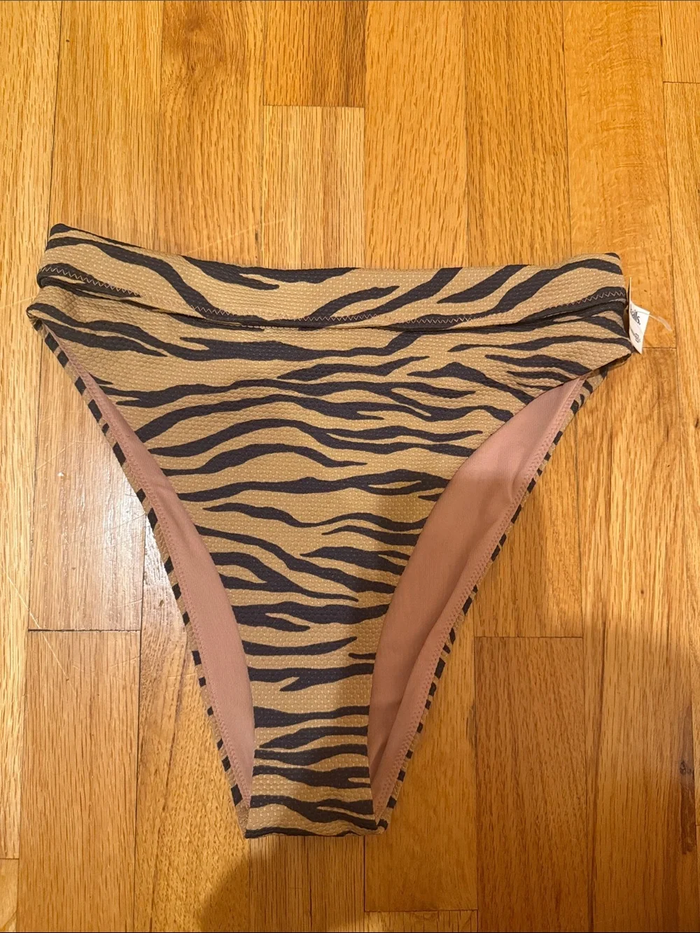 NWT High-Waist Zebra Print Bikini Bottoms - Tan & Black